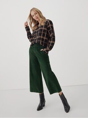 Pact Corduroy Wide Leg Cropped Pants Emerald Green Flare cords Size M